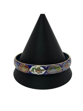 Vintage Cloisonné Floral Bangle Bracelet Gold Trim Made Beijing China 8" Enamel